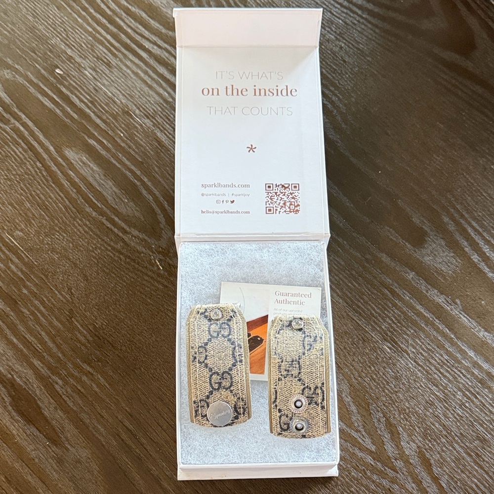 Stylish Gucci Sparkl Apple Watch band made from upcycled bag.